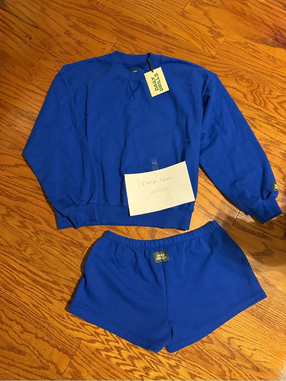 Daily Drills Cobalt Blue Crewneck Sweatshirt and Shorts Set NWT M/L